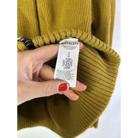 Athleta En Route Chunky Knit Zip Cardigan Sweater Green Yellow - Picture 5 of 9